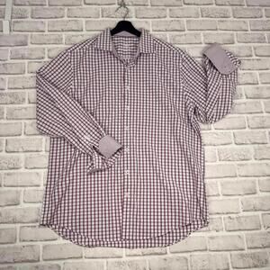 Bugatchi Plaid Button Down Shirt Flip Cuffs Men's Size 18 36/37 XL Dress Shirt